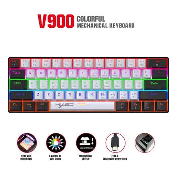 Механическая клавиатура V900bw с проводным управлением, Регулируемый интерфейс RGB с несколькими Type-c, 61 клавиша, игровые клавиатуры для ПК-геймеров