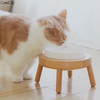 Миска для кошек из массива бука, керамическая миска для домашних животных, Большая емкость Для защиты шейного отдела позвоночника