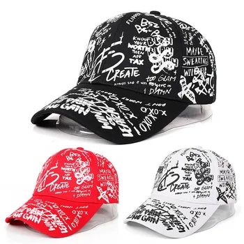 Модная версия бейсбольной кепки с граффити для мужчин и женщин, Повседневная кепка в стиле хип-хоп Черного оттенка с изогнутыми Карнизами, Солнцезащитные шляпы Gorra