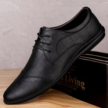 Мужская Модельная обувь из натуральной кожи на шнуровке, Обувь для Свадебной вечеринки, мужские Деловые Офисные Оксфорды, Уличная обувь на плоской подошве, Мужская Модная обувь