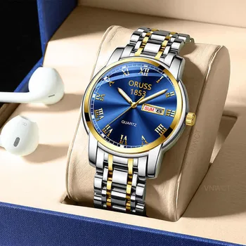 Мужские часы от ведущего бренда Из Нержавеющей Стали, деловые часы для Свиданий, Водонепроницаемые Светящиеся Часы, Мужские Роскошные спортивные кварцевые наручные часы