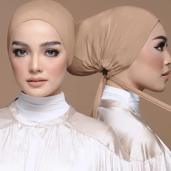 Мусульманский внутренний колпачок, Эластичный Хиджаб с регулируемой веревкой, женский шарф для подчеркивания