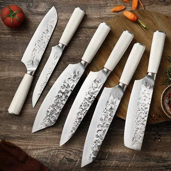 Набор кухонных ножей 5Cr15Mov, Набор ножей шеф-повара из кованой нержавеющей стали, 1-6 шт., нож для суши с лососем Сантоку