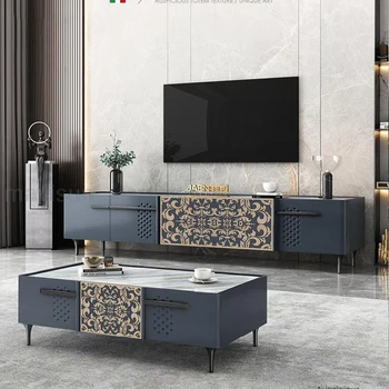 Новая вилла в китайском стиле, Светло-роскошный Синий Прямоугольный Журнальный столик, Тумба для телевизора, Комбинированный Шезлонг, Современная мебель WXH30YH