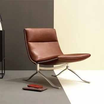 Новое Дизайнерское кресло с откидной спинкой, Итальянское Легкое Роскошное Кресло с простой металлической Ножкой, Одинарная Кожаная Мебель для гостиной, кабинета, отдыха