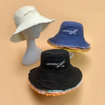 Новые универсальные женские шляпы-ведра с вышивкой и буквами, Хлопковые дышащие однотонные трендовые солнцезащитные кепки Kpop, Милые мягкие рыбацкие кепки
