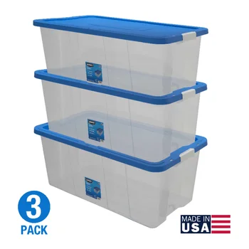 Пластиковый контейнер для хранения HART объемом 160 кварт, прозрачный, набор из 3-х ящиков для хранения, коробка для хранения