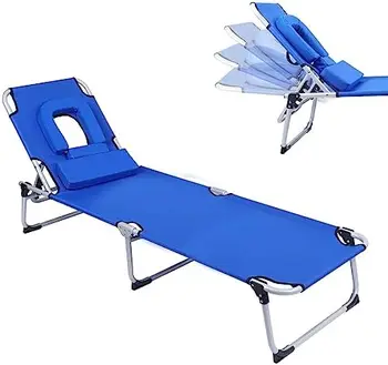 Пляжный шезлонг, Переносной шезлонг с 4-позиционной регулировкой, Кресло для принятия солнечных ванн с отверстием для загара для лица и съемным