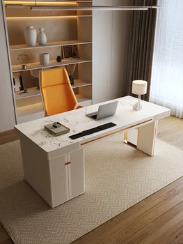 Простой и современный дизайн, легкий роскошный письменный стол из каменной доски, небольшой бытовой офисный компьютерный стол, комбинация письменного стола и стула