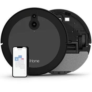 Робот-пылесос iHome AutoVac Luna 2-в-1 с фронтальным лидаром и вибрирующей шваброй, индивидуальная уборка и отображение виртуальных границ