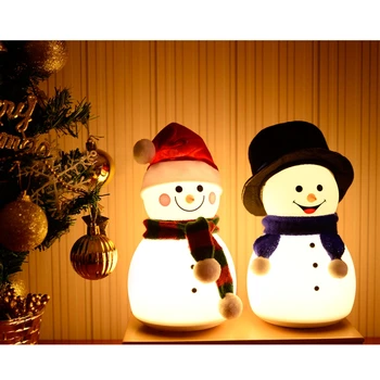 Рождественские украшения 2021, ночник, Силиконовый Снеговик, Рождественская шляпа, милый светильник для спальни с музыкой для детей, рождественские подарки для детей