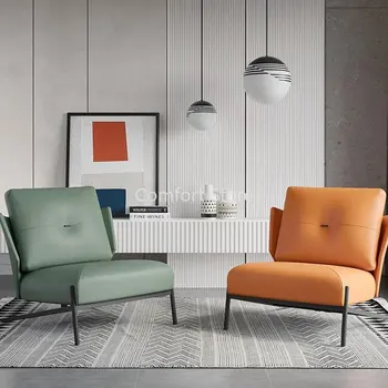 Салон, Современные стулья для гостиной в скандинавском стиле, Lounge Lazy, Одноместный Металлический Роскошный стул из искусственной кожи, Уникальная Мебель для дома Sedie WK