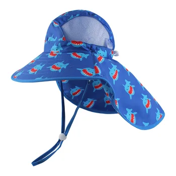 Сетчатая шапочка-ведро с детским принтом, весенне-летняя солнцезащитная защитная шапочка для шеи, детская дышащая Регулируемая панама