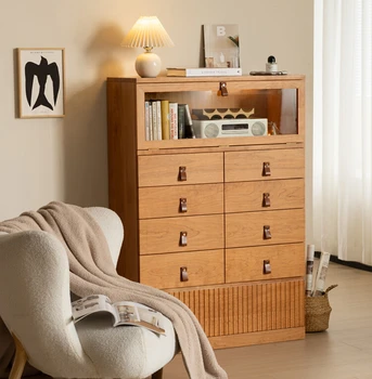 Скандинавский шкаф из массива дерева с десятью ведрами, минималистичная спальня, гостиная, столовая, боковой шкаф для хранения, выдвижной шкаф для хранения