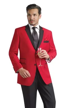 сшитый на заказ красный, черный смокинг, мужские свадебные костюмы, Рекламный мужской роскошный костюм, Модный Мужской деловой костюм, Пиджак + брюки + галстук