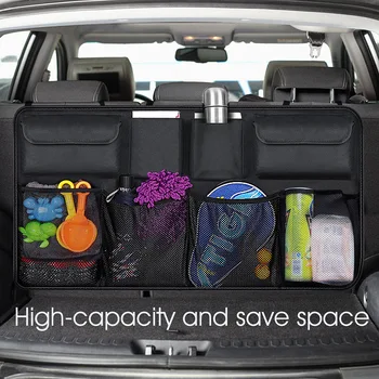 Универсальная автомобильная сумка для хранения, органайзер для багажника, большая вместительная сумка для хранения на заднем сиденье, сетчатый держатель для багажника, карман