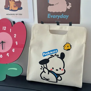Холщовая сумка-мессенджер Pochacco, Мультяшная сумка Sanrio, Женская повседневная сумка для поездок на работу, рюкзаки для студентов колледжа, Большая вместительная сумка-тоут