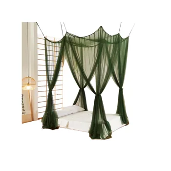 Четырехдверный Большой балдахин с москитной сеткой - Двуспальный размер King/Queen, превращающий спальное место в зеленую роскошную Дворцовую спальню