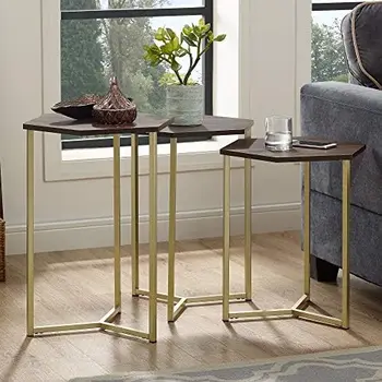 Шестигранный приставной столик для хранения в гостиной, маленький приставной столик, набор из 3 предметов, мрамор и золото