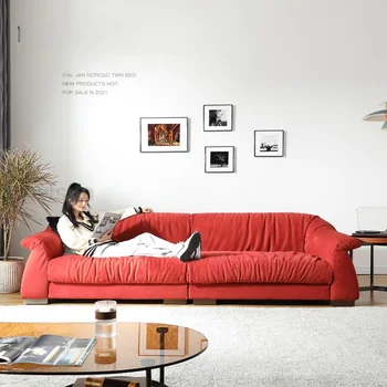 Японский Современный Минималистичный Изготовленный На Заказ Небольшой Квартирный Красный Фланелевый Диван Ленивый 3-Местный Диван Кресло для Гостиной для Домашней Мебели